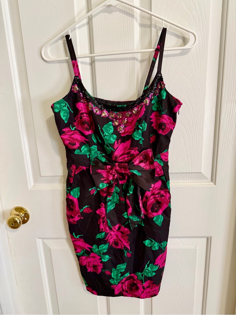 Black Floral Sequin-Embellished Sheath Dress
